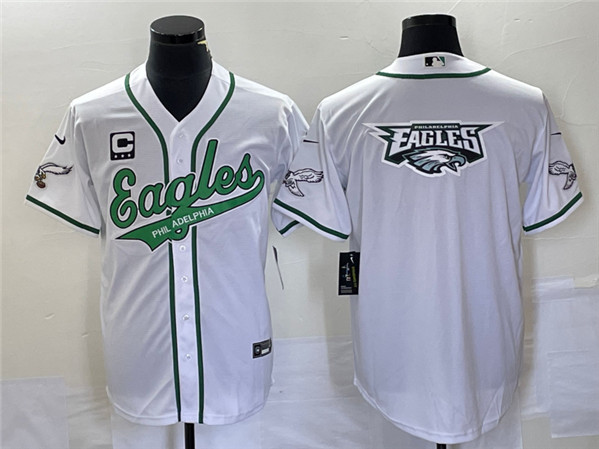 Men's Philadelphia Eagles White Team Big Logo With C Patch Cool Base Stitched Baseball Jersey